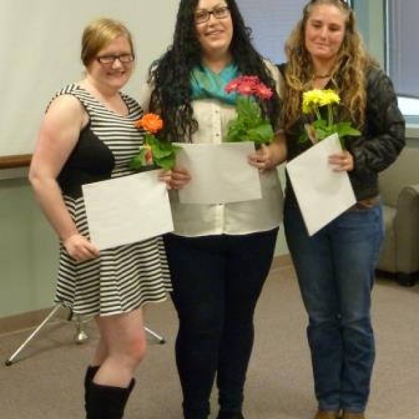 Lisa, Stephanie, & Katriona Recipients of the Anthropology Club and WorldBridger Awards. 04 April 2014.