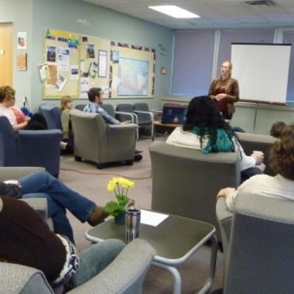 Jessica Presenting on her internship with Cowichan Green Community. 04 April 2014. 