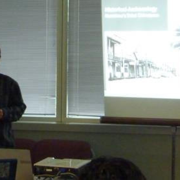 Brent Presenting on his directed studies--Nanaimo Chinatown salvage. 04 April 2014.