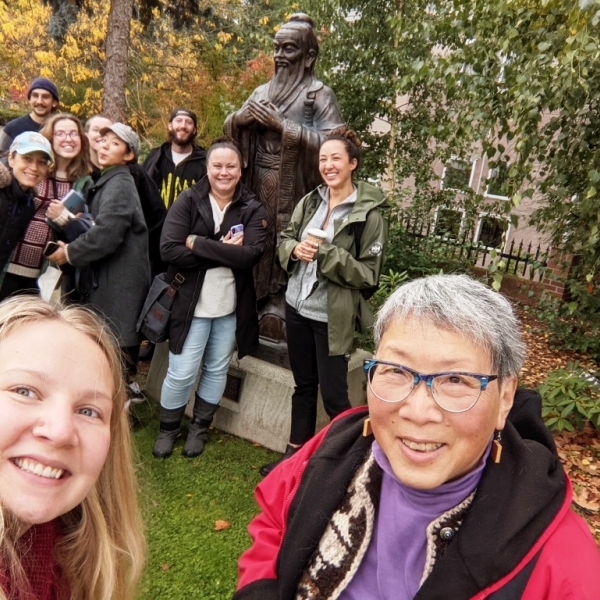 ANTH 418 Field Trip, Confucius statue, Duncan, October 9, 2021.