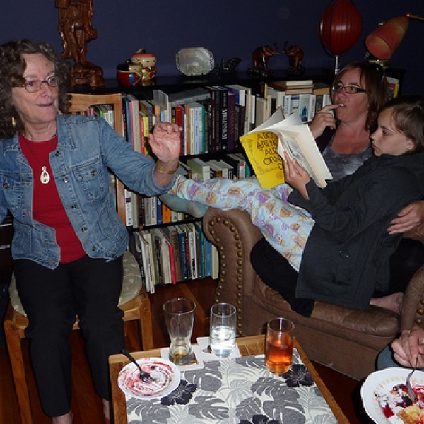 It was this big! Was Gay telling a fish story? Colleen and Maggie listen.