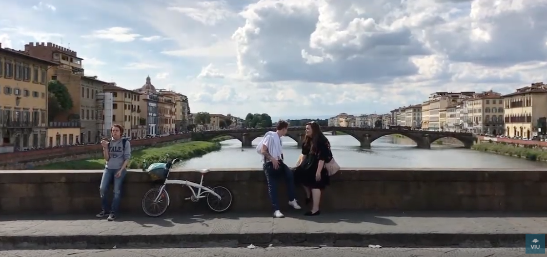 Students on bridge in Italy