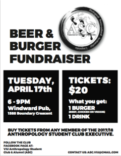 Anthropology Student Club Burger Fundraiser, 17 April 2018